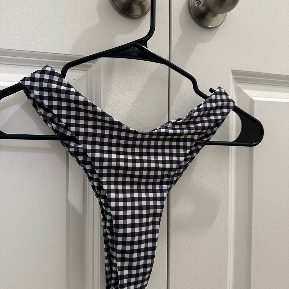 Gingham Patterned Black And White Bikini Set, Hig… - image 2